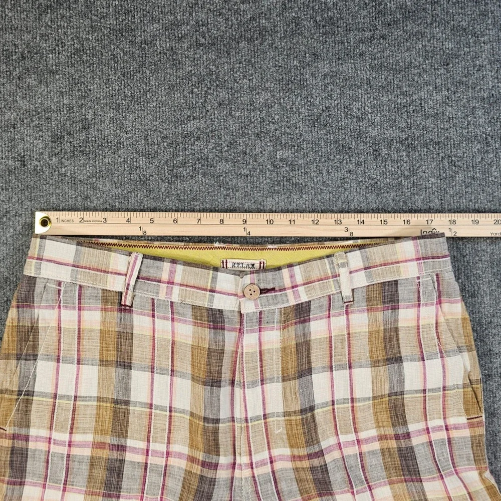 Tommy Bahama Relax Mens 34‎ Tartan Plaid 100% Linen Flat Front Shorts Tropical